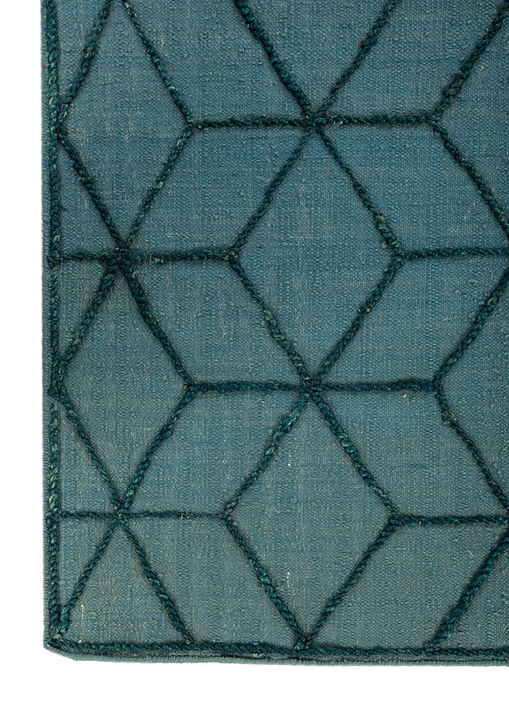 indusbar blue wool flat weaves Rug - Corner