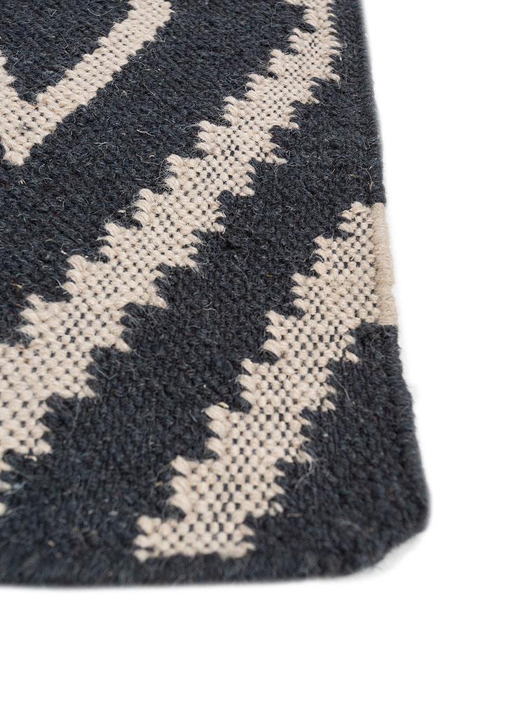 bedouin blue wool flat weaves Rug - Corner