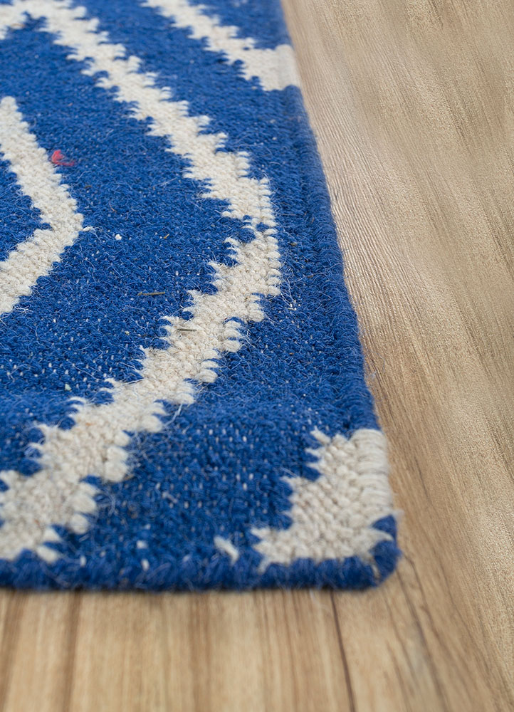 bedouin blue wool flat weaves Rug - Corner