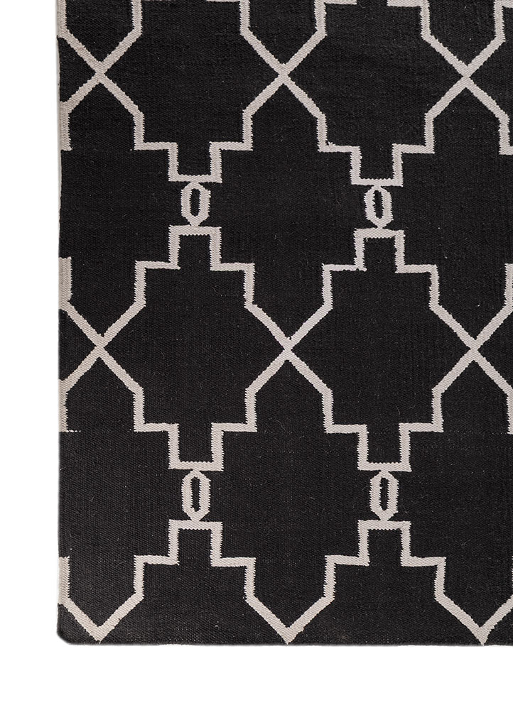 indusbar grey and black wool flat weaves Rug - Corner