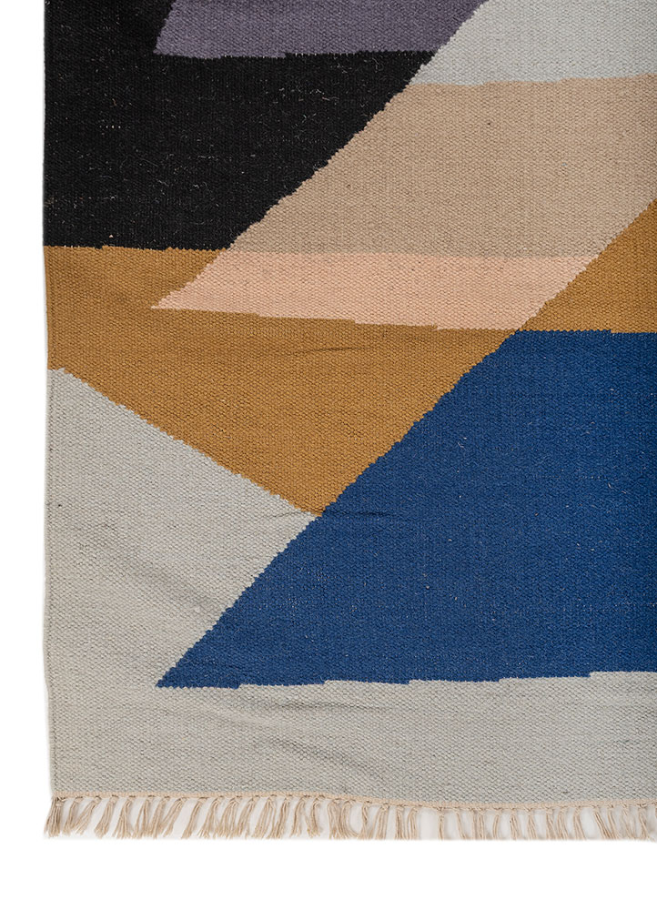 indusbar blue wool flat weaves Rug - Corner