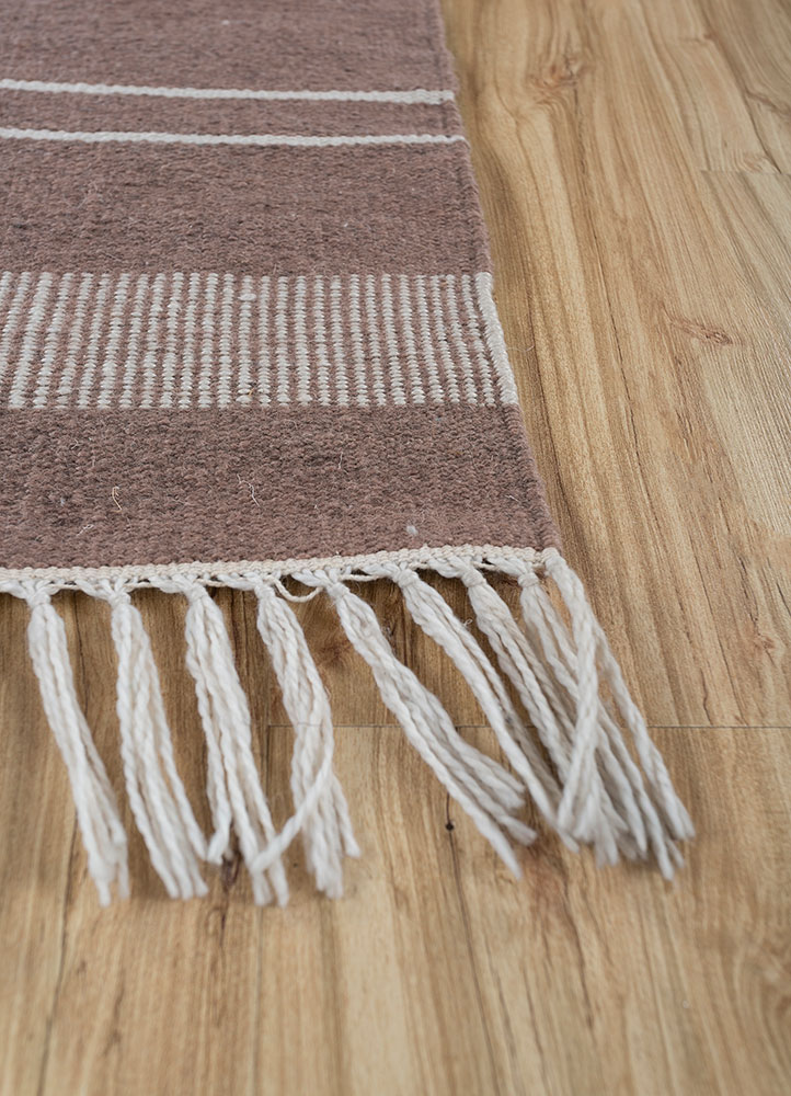 indusbar beige and brown wool flat weaves Rug - Corner