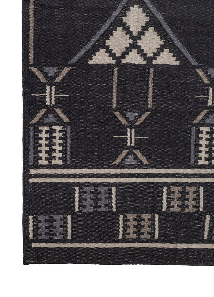 bedouin grey and black wool flat weaves Rug - Corner