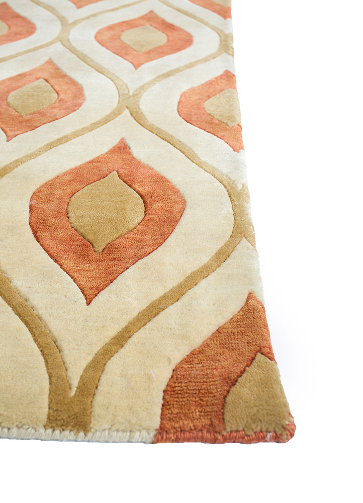 azalea ivory wool and viscose hand knotted Rug - Corner