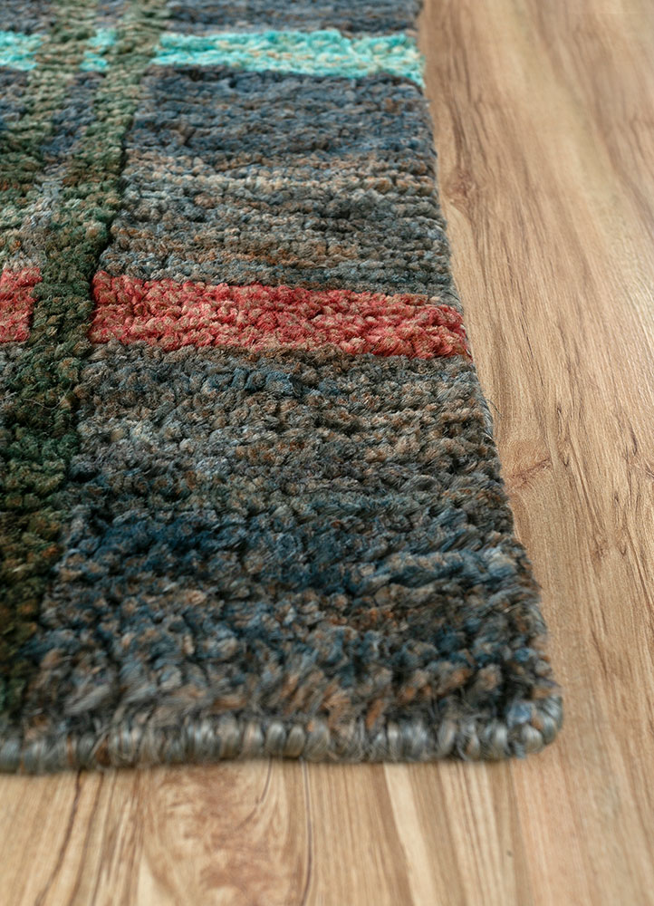 hula blue jute and hemp hand knotted Rug - Corner