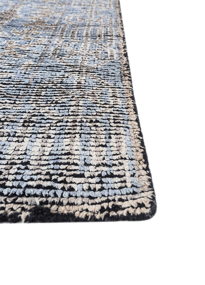 gulmarg blue silk hand knotted Rug - Corner