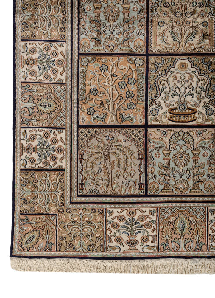 gulmarg beige and brown silk hand knotted Rug - Corner
