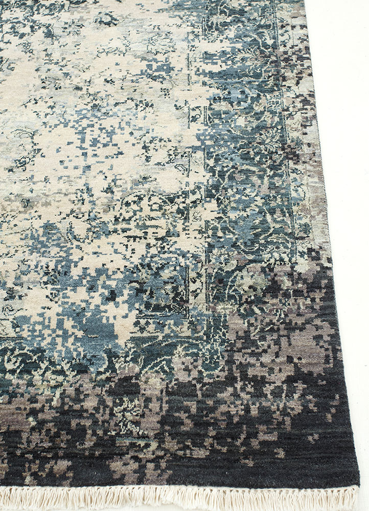far east blue wool and silk hand knotted Rug - Corner