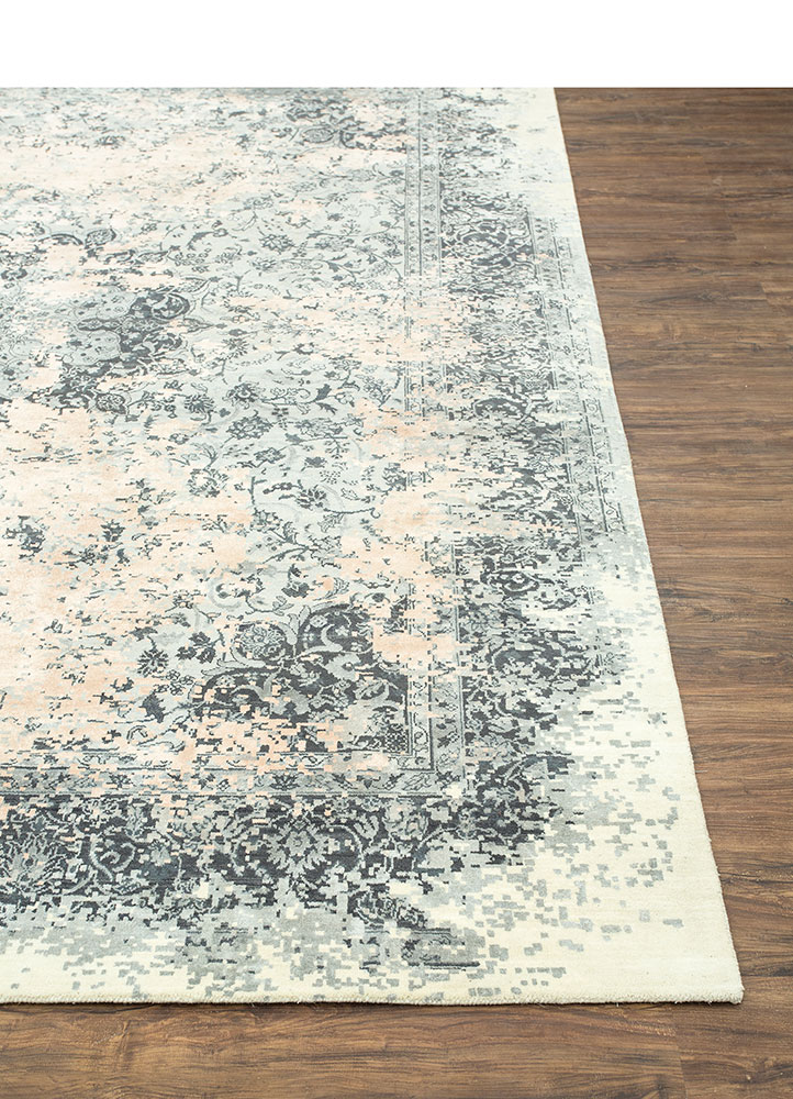far east green wool and silk hand knotted Rug - Corner