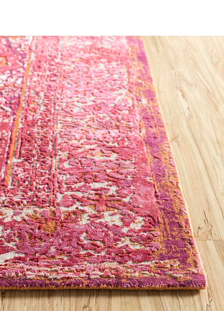 free verse by kavi red and orange wool and silk hand knotted Rug - Corner
