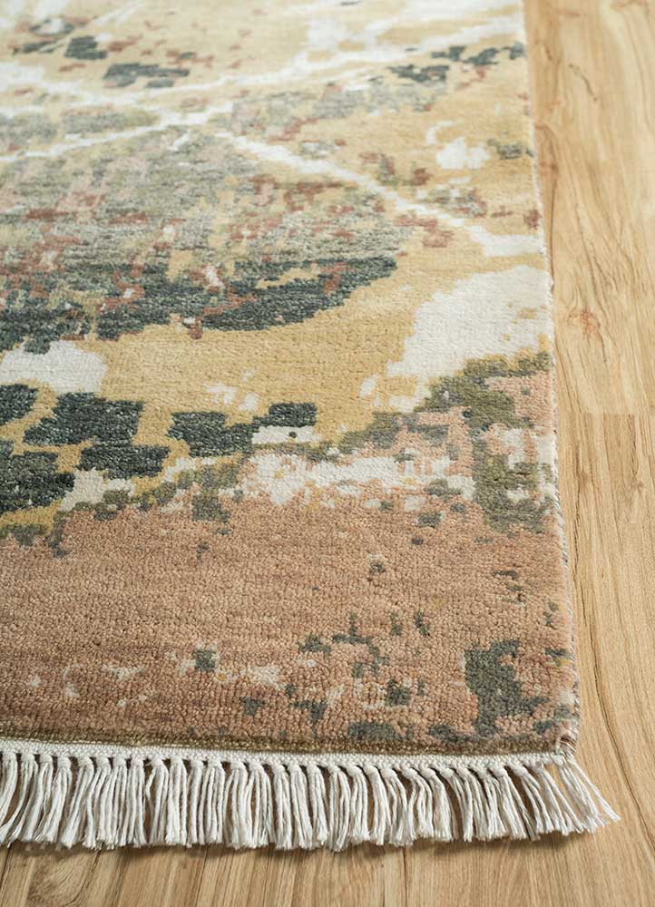 pansy beige and brown wool and bamboo silk hand knotted Rug - Corner