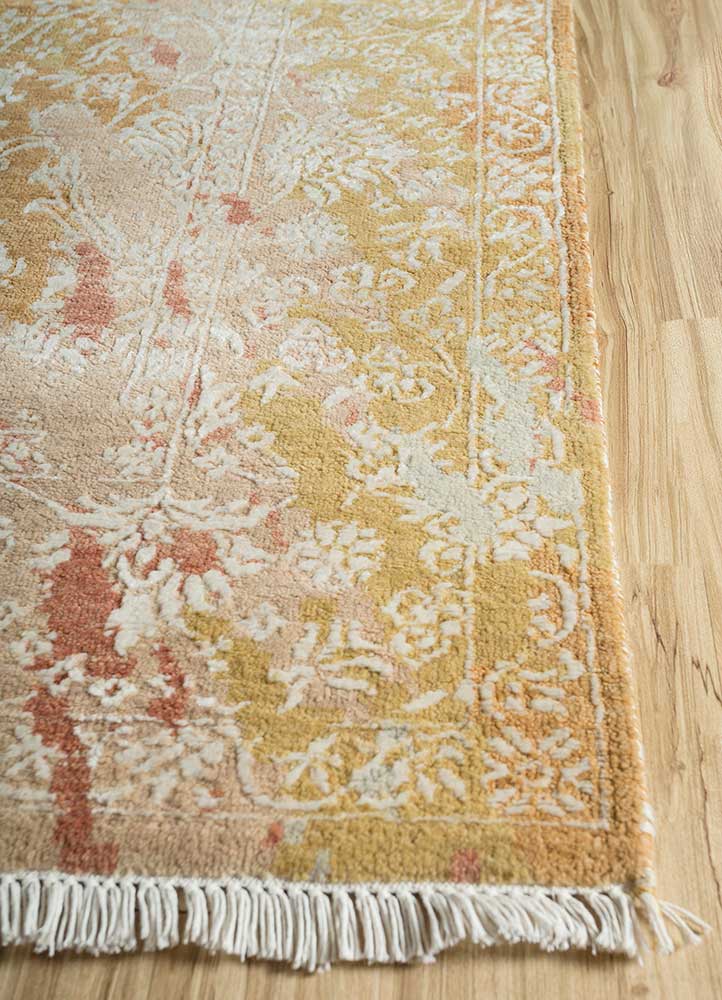 far east red and orange wool and bamboo silk hand knotted Rug - Corner