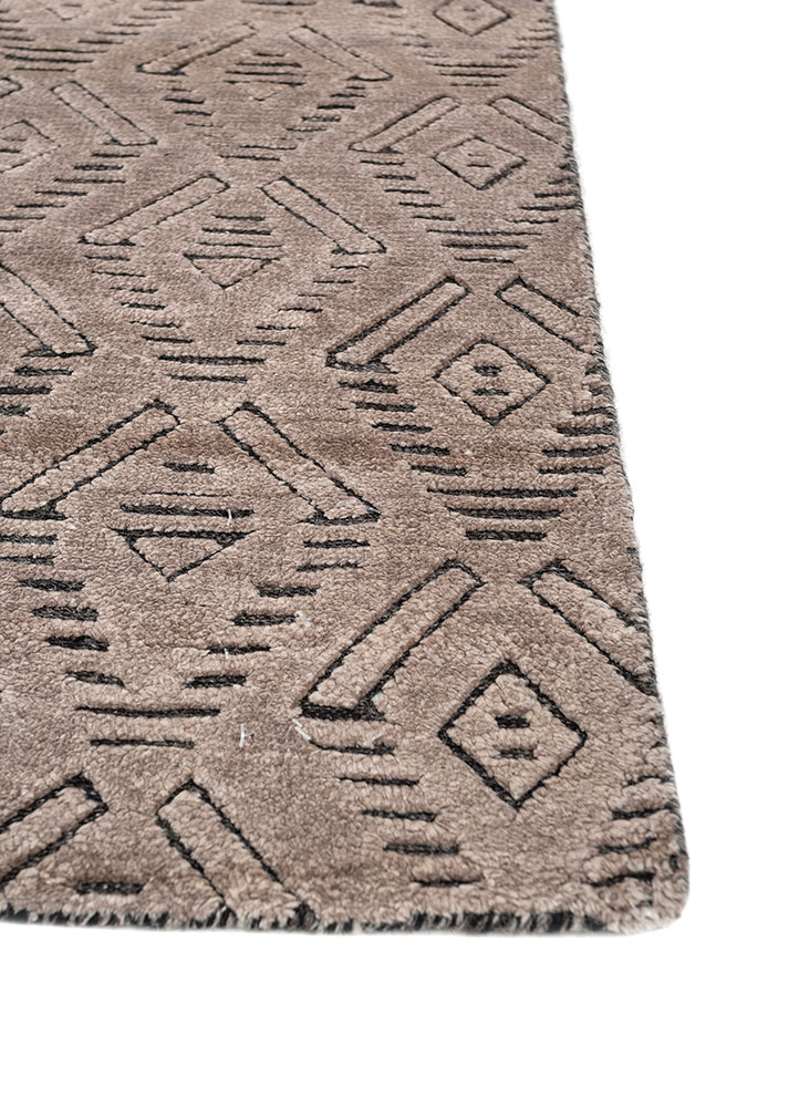 manifest beige and brown wool and bamboo silk hand knotted Rug - Corner