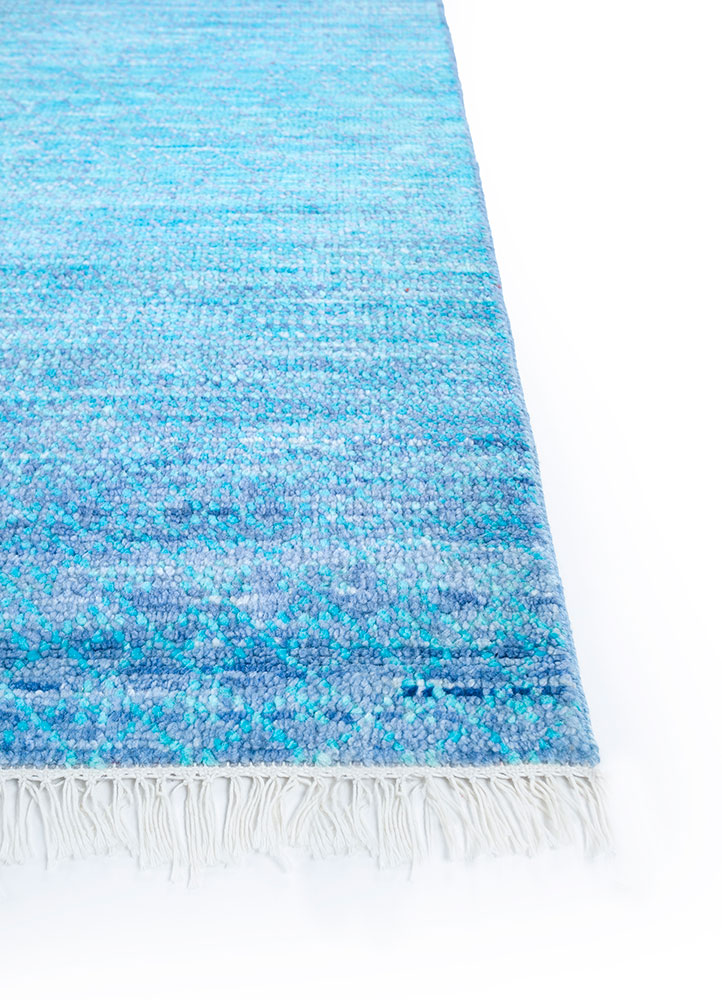 kairos blue wool hand knotted Rug - Corner