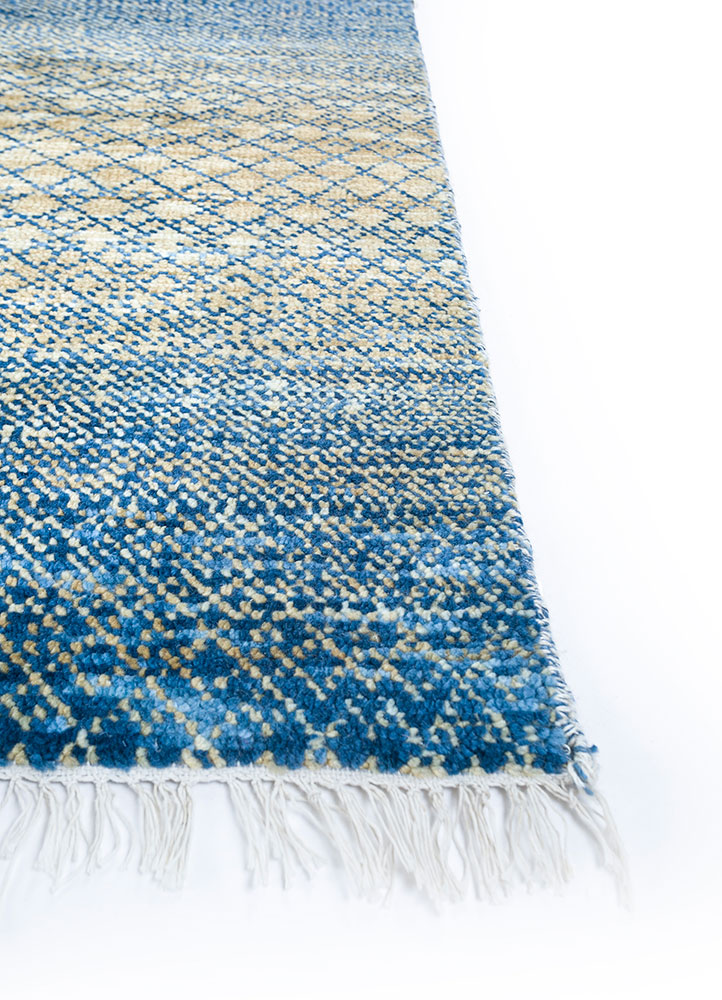 kairos blue wool hand knotted Rug - Corner
