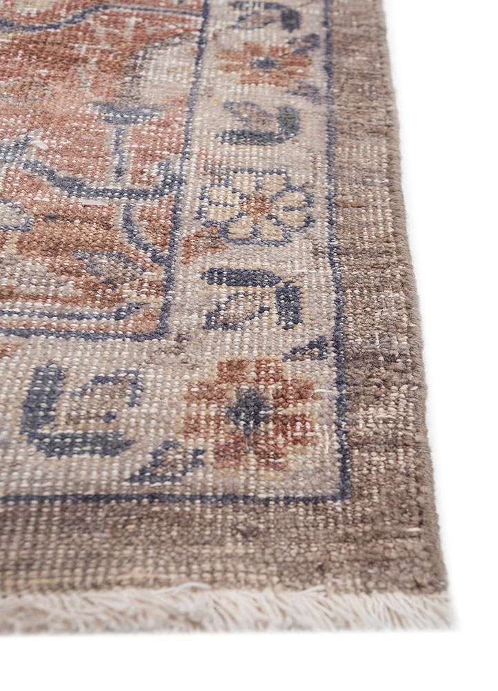 erbe beige and brown wool hand knotted Rug - Corner