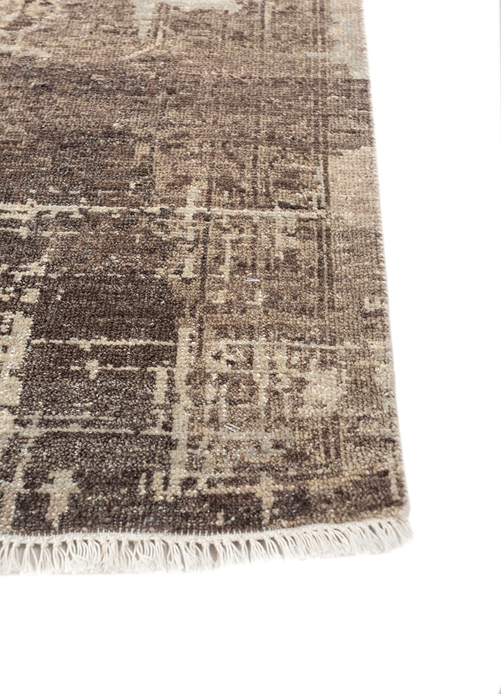 far east beige and brown wool hand knotted Rug - Corner