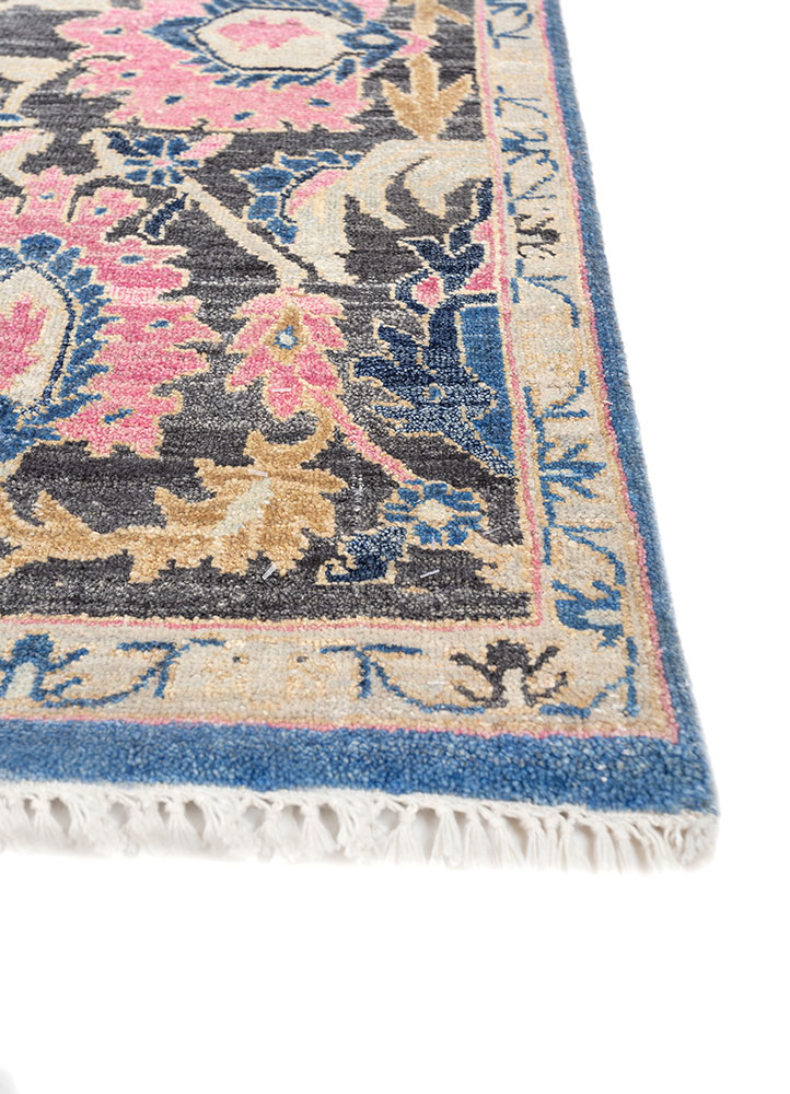 savana blue wool hand knotted Rug - Corner