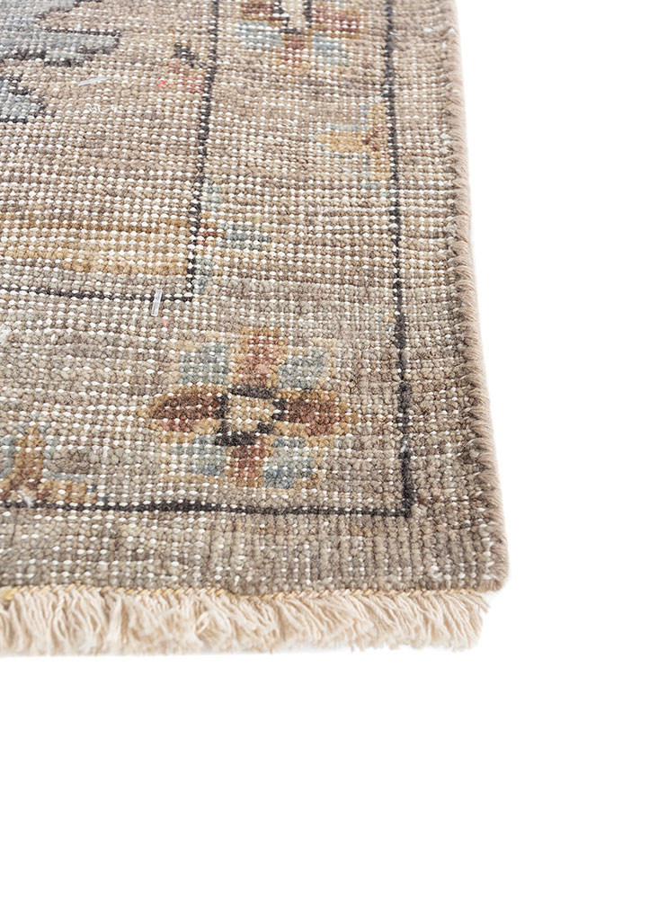 cyanna beige and brown wool hand knotted Rug - Corner