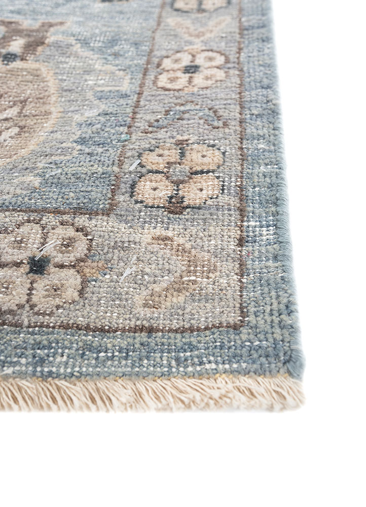cyanna blue wool hand knotted Rug - Corner