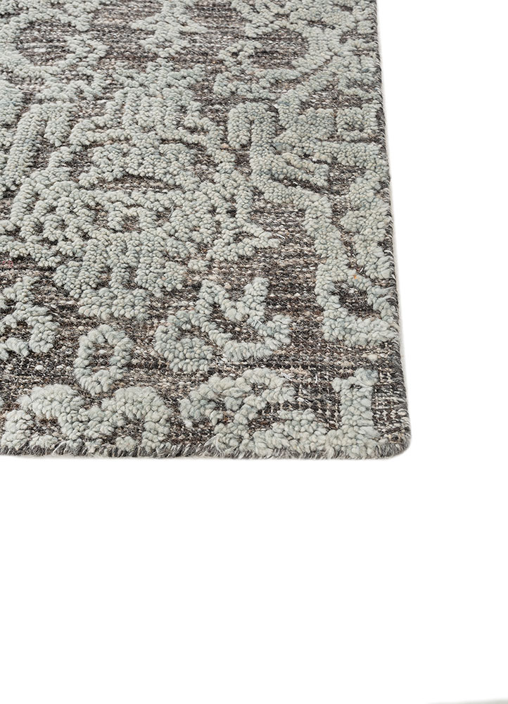 erbe beige and brown wool hand knotted Rug - Corner