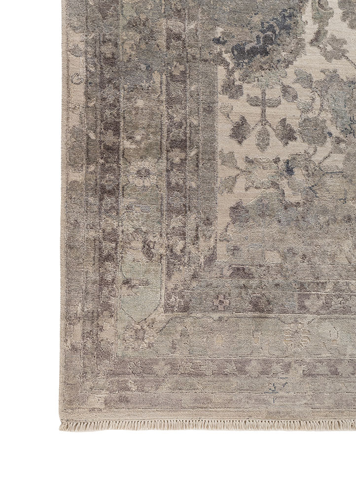 far east grey and black wool and silk hand knotted Rug - Corner