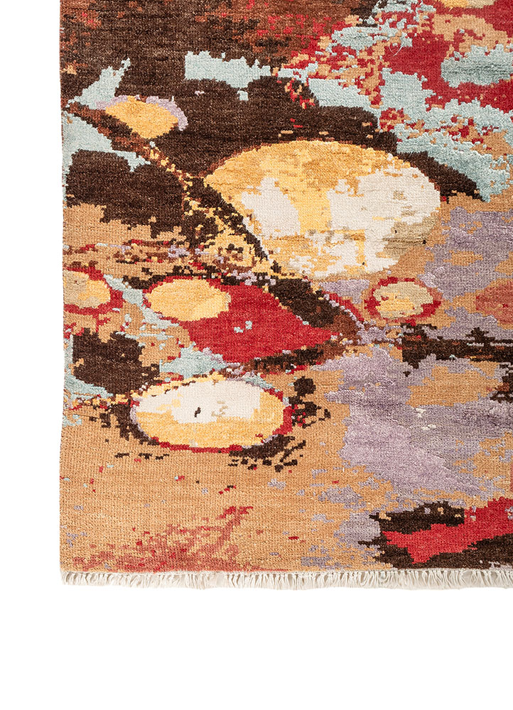 pansy red and orange wool and viscose hand knotted Rug - Corner
