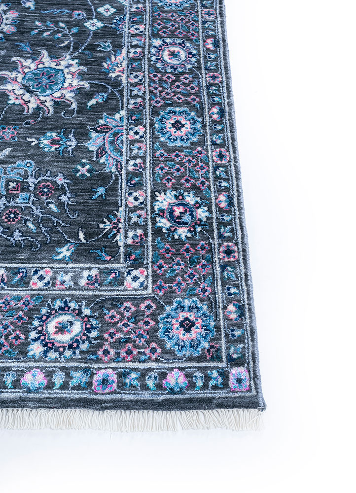 gulnar grey and black wool and viscose hand knotted Rug - Corner