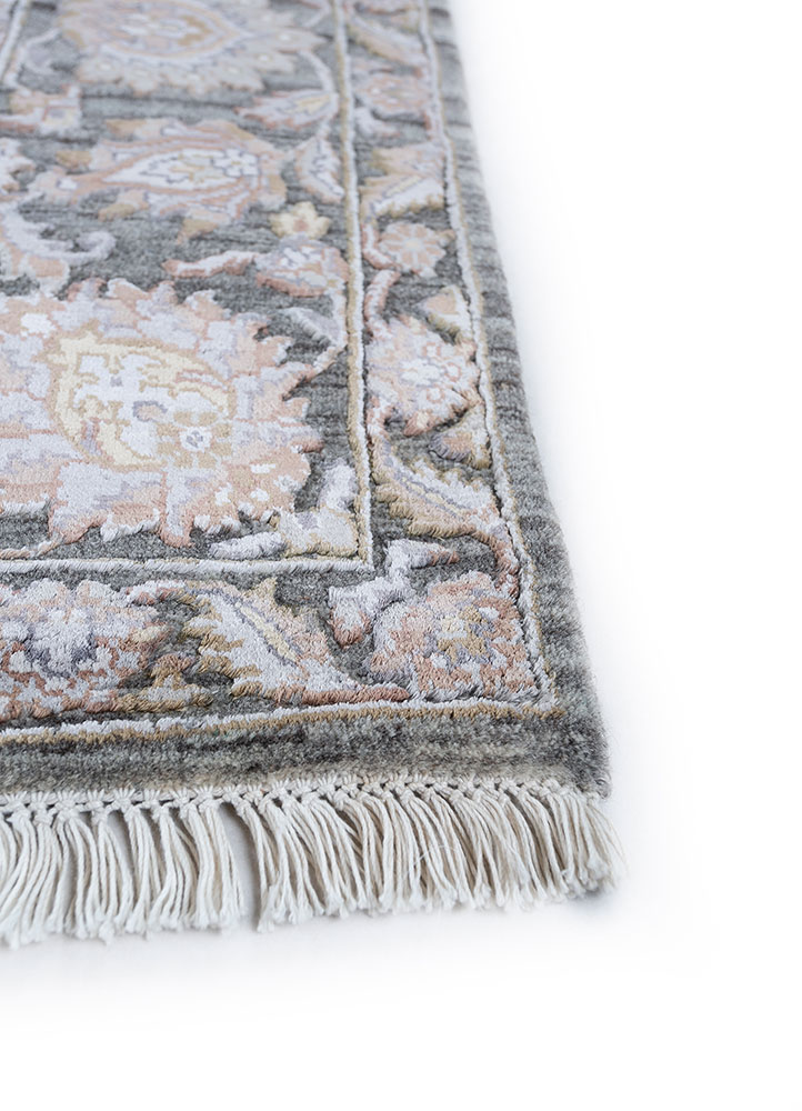 aurora grey and black wool and viscose hand knotted Rug - Corner