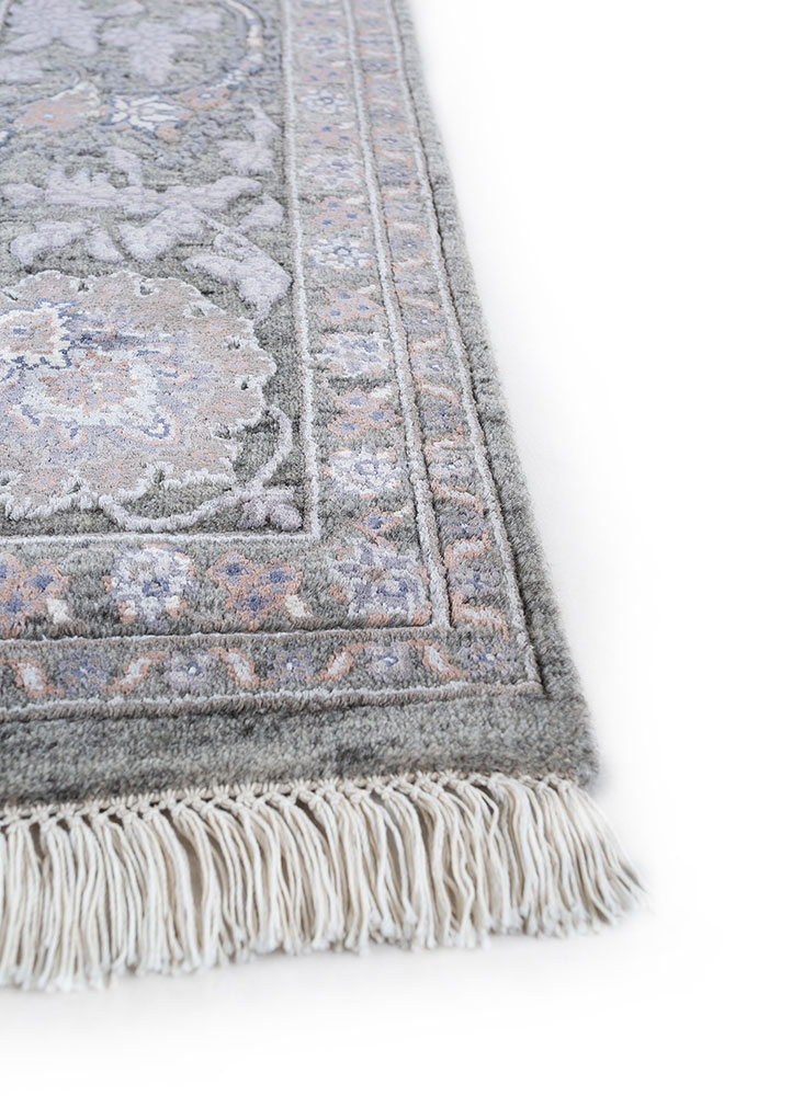 aurora grey and black wool and viscose hand knotted Rug - Corner