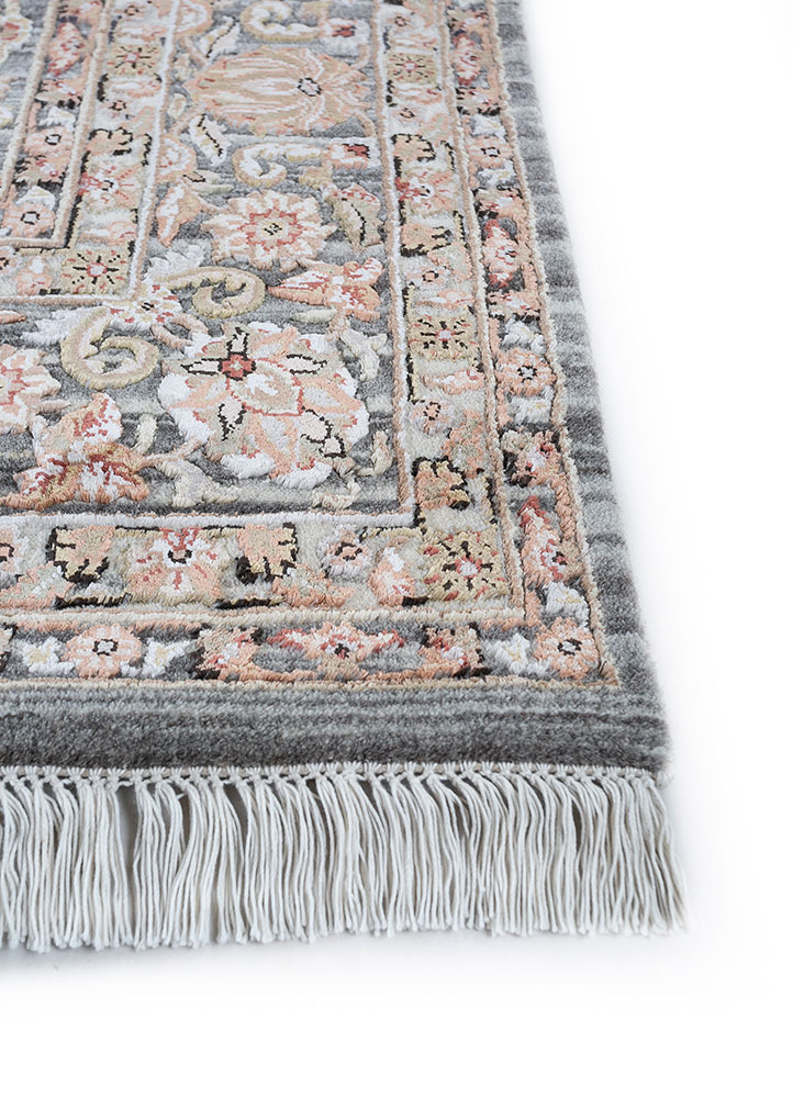 aurora grey and black wool and viscose hand knotted Rug - Corner