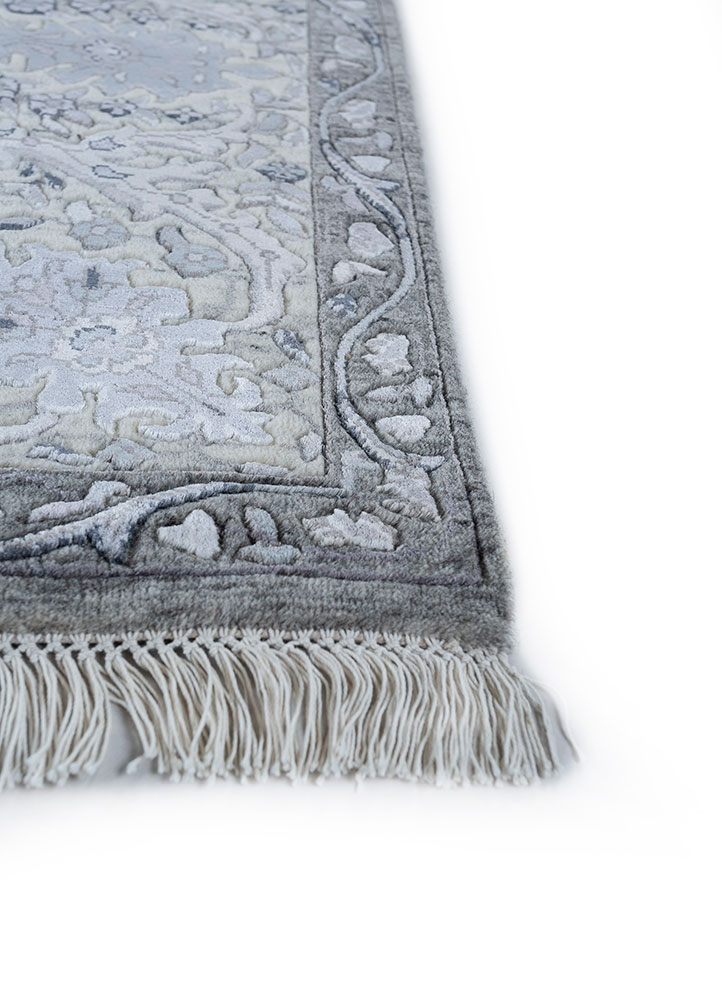 aurora grey and black wool and viscose hand knotted Rug - Corner
