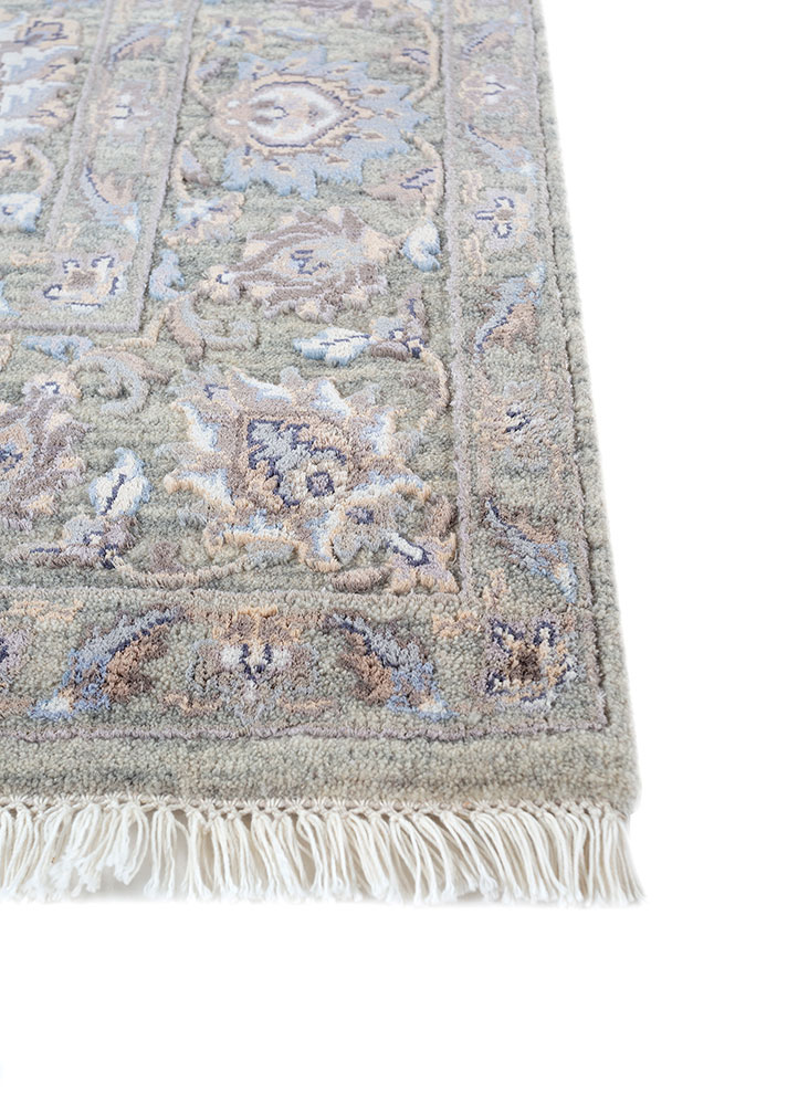aurora blue wool and viscose hand knotted Rug - Corner