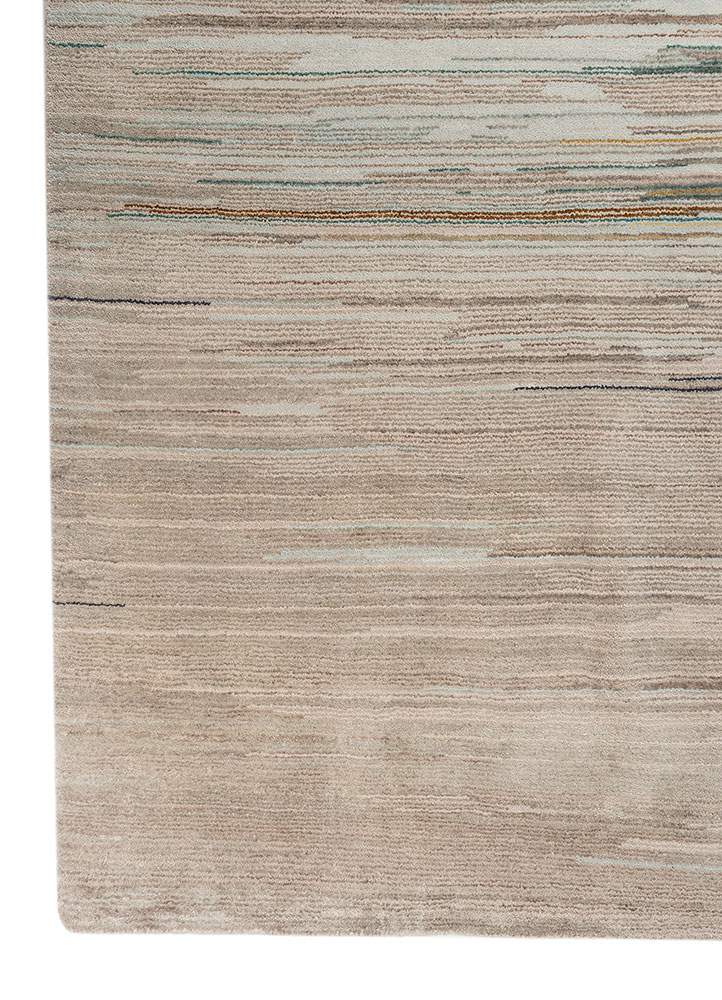 hidden by kavi beige and brown wool and silk hand knotted Rug - Corner
