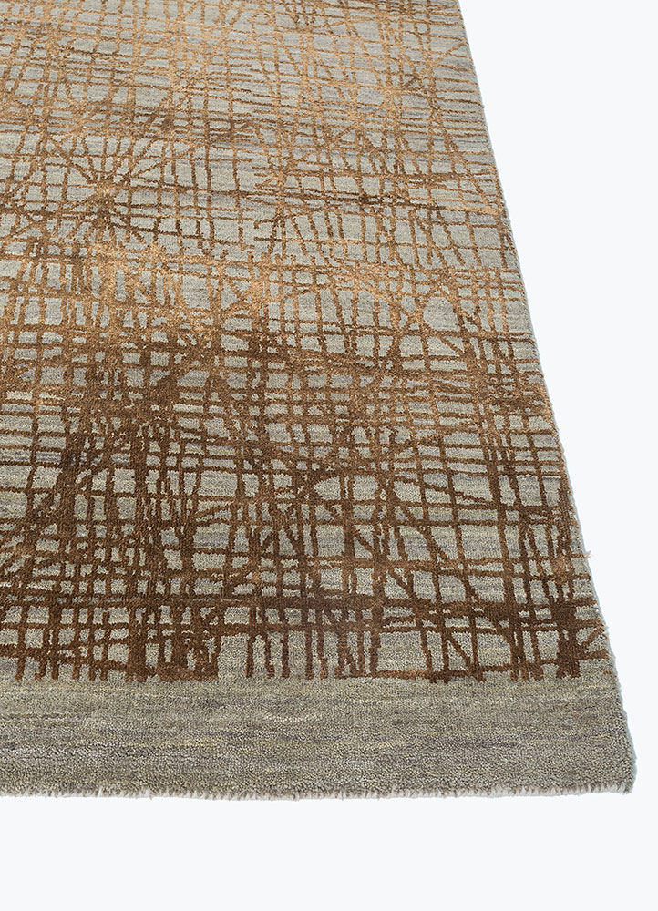 free verse by kavi beige and brown wool and silk hand knotted Rug - Corner