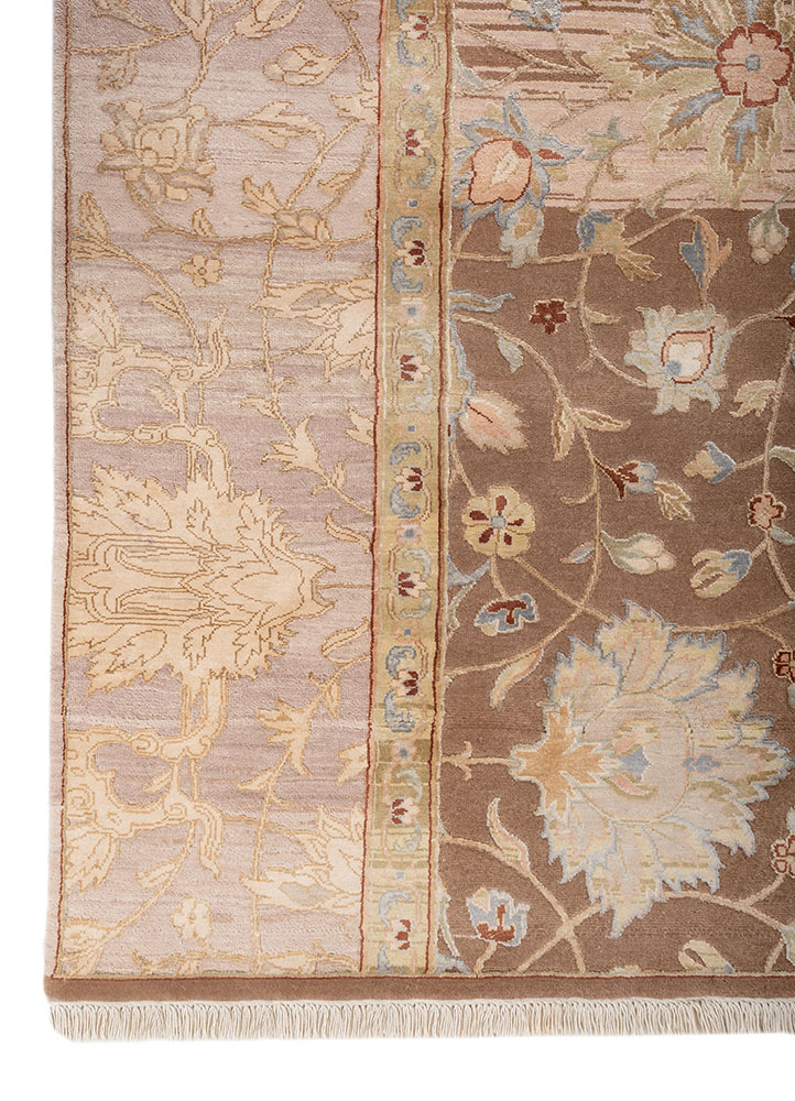 far east red and orange wool and silk hand knotted Rug - Corner