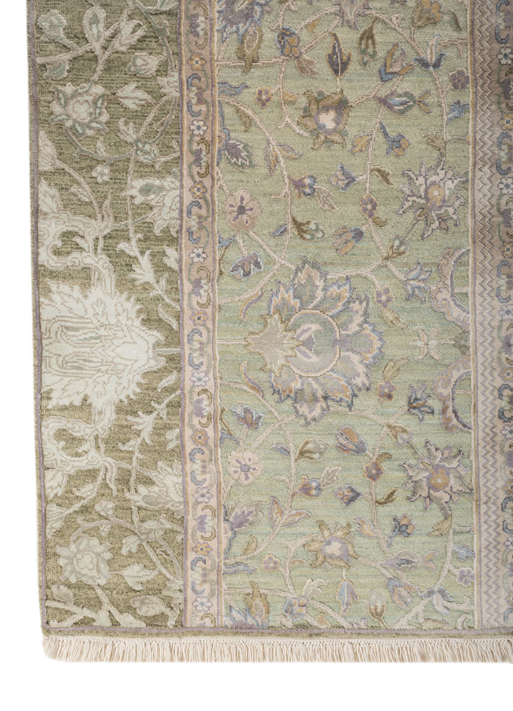 far east green wool and silk hand knotted Rug - Corner