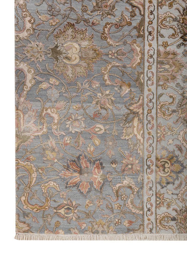 far east grey and black wool and silk hand knotted Rug - Corner