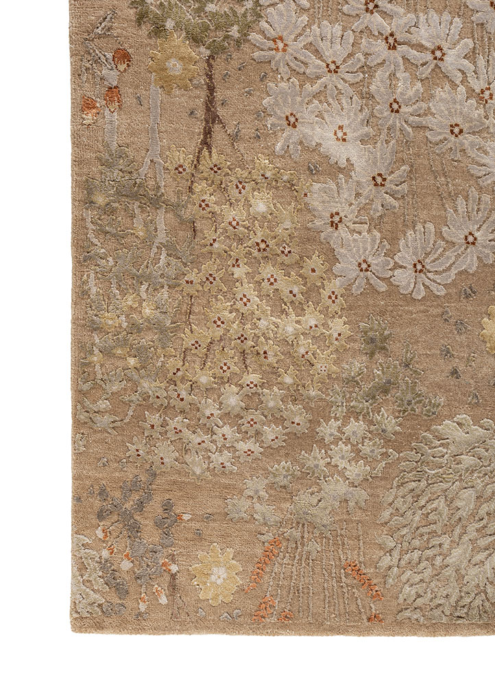 far east beige and brown wool and silk hand knotted Rug - Corner