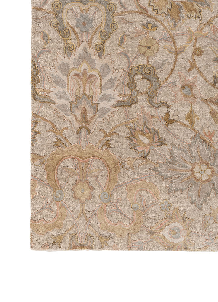 far east ivory wool and silk hand knotted Rug - Corner