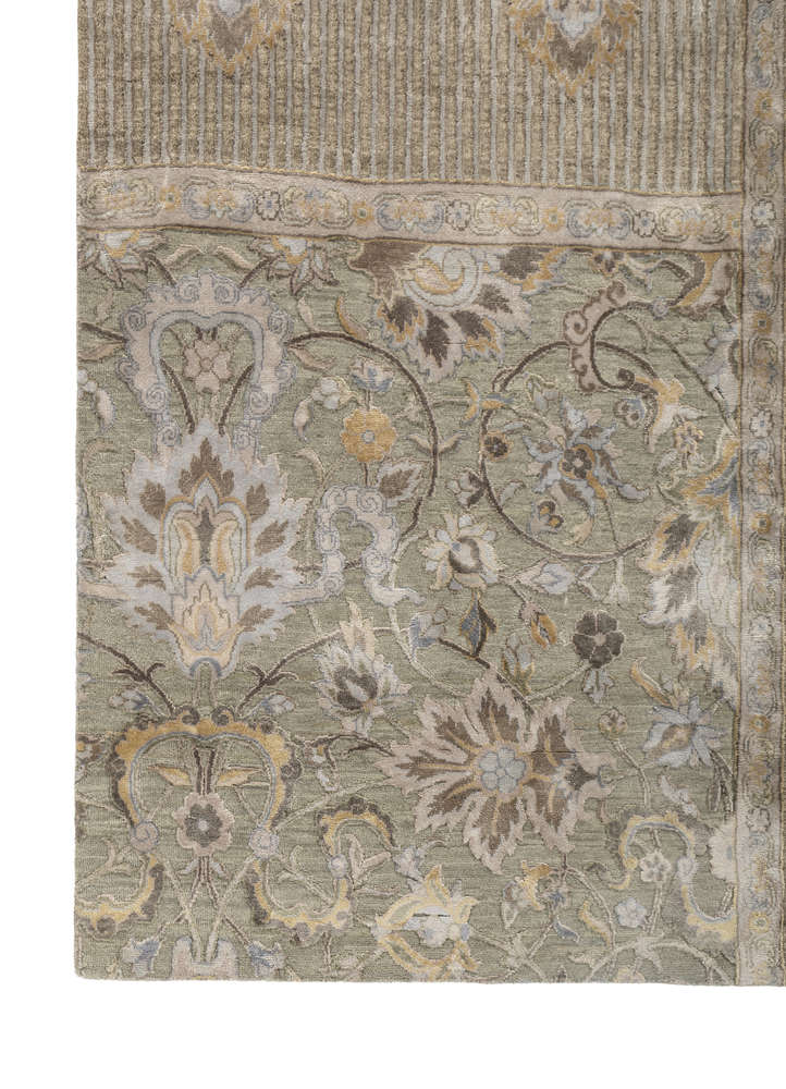 far east beige and brown wool and silk hand knotted Rug - Corner