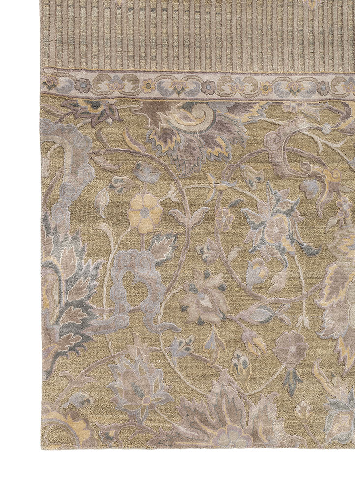 far east green wool and silk hand knotted Rug - Corner