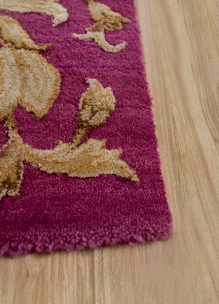 aurora pink and purple wool and silk hand knotted Rug - Corner