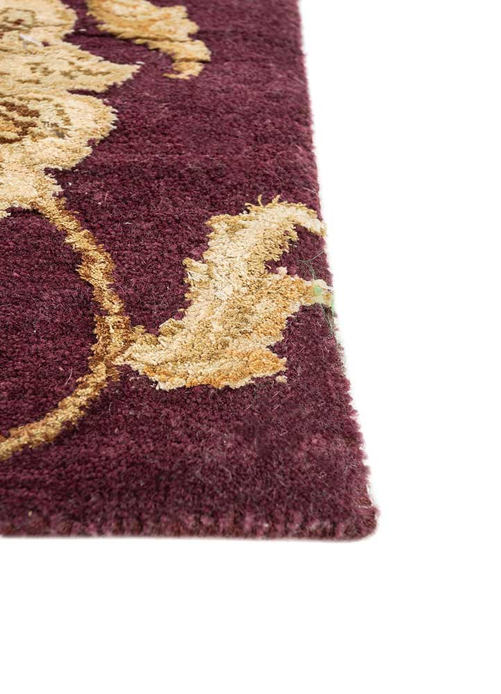 aurora pink and purple wool and silk hand knotted Rug - Corner