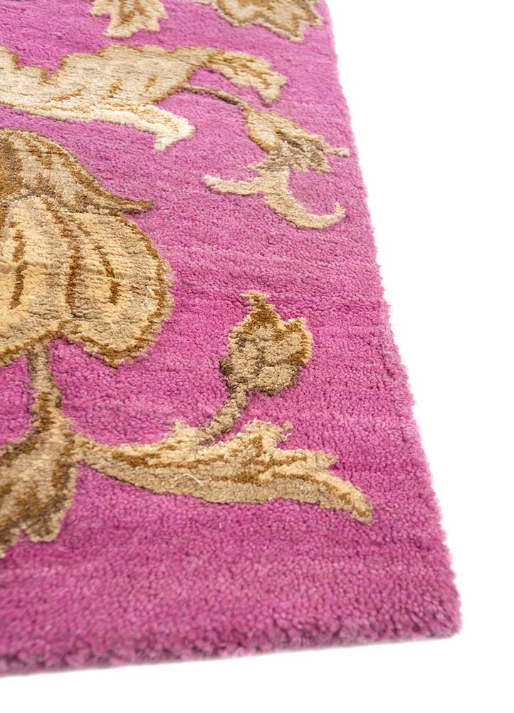aurora pink and purple wool and silk hand knotted Rug - Corner