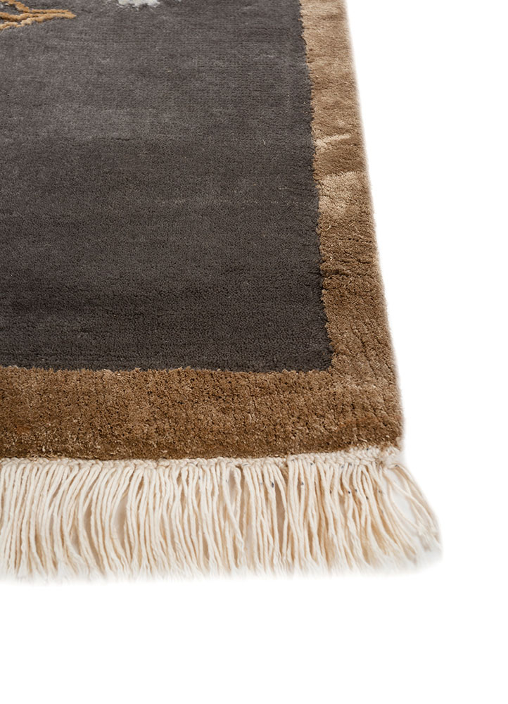 Majnun Grey & Black Hand Knotted Wool & Silk Rugs - Sns-7039