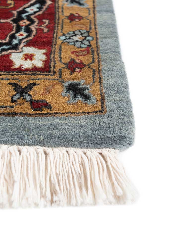 gulnar blue wool hand knotted Rug - Corner