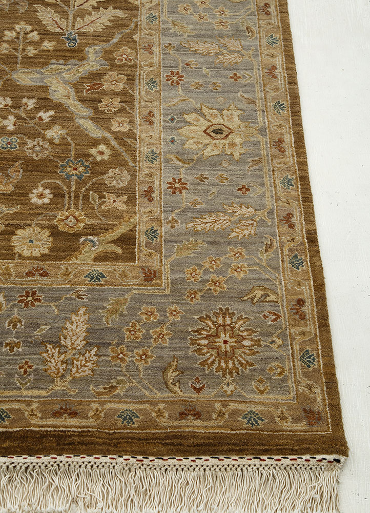 gulnar beige and brown  hand knotted Rug - Corner