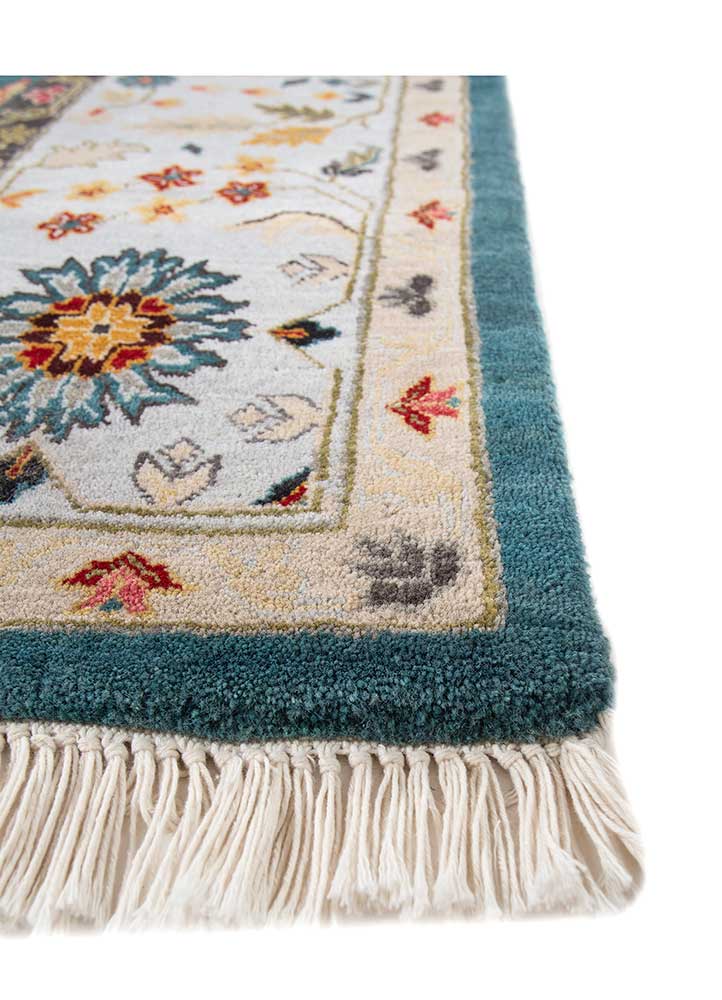 cyanna blue wool hand knotted Rug - Corner