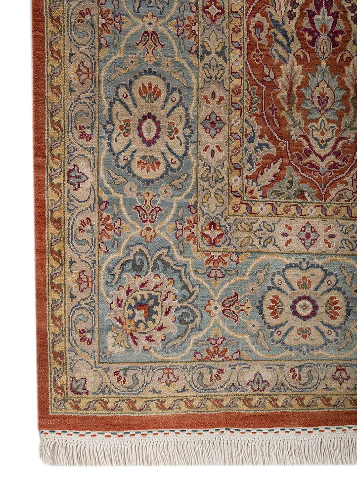 gulnar red and orange wool hand knotted Rug - Corner